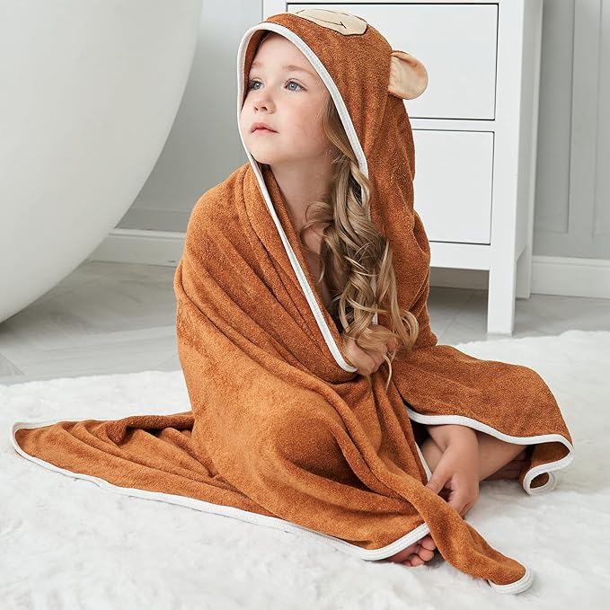 HIPHOP PANDA Hooded Towel - Rayon Made from Bamboo, Bath Towel with Bear Ears for Newborn, Babie, Toddler, Infant - Absorbent Large Baby Towel - Monkey, 30 x 30 Inch