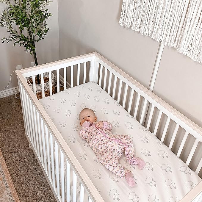 Newton Baby Organic Fitted Crib Sheet (2-Pack) - Ultra Breathable and Soft, 100% Organic Muslin Cotton, Wishing on a Star Print + Solid White, Fits All Standard Cribs