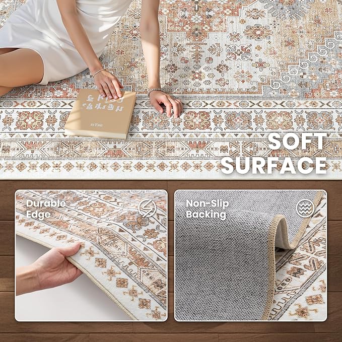 zesthome 12x15 Area Rugs, Large Washable Rug, Ultra-Thin Stain Resistant Rugs for Living Room, Bedroom, Non-Slip Backing Home Decor Area Rug (Orange,12'x15')