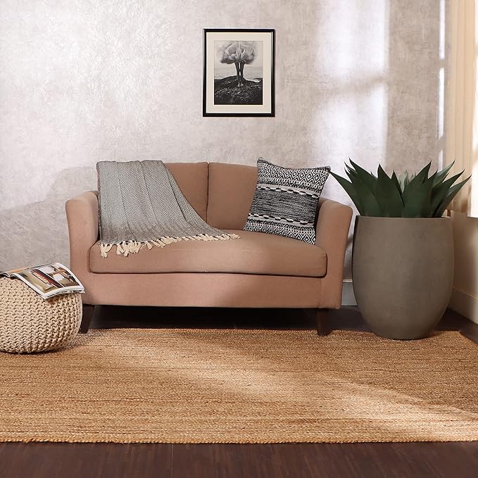 REDEARTH Rectangular Area Rug - Hand Woven Braided 100% Natural Jute - Artisan Made Boho Jute Rugs for Bedroom - Kitchen - Living Room - Farmhouse - Aesthetic Home Decor (8'x10' - Natural)