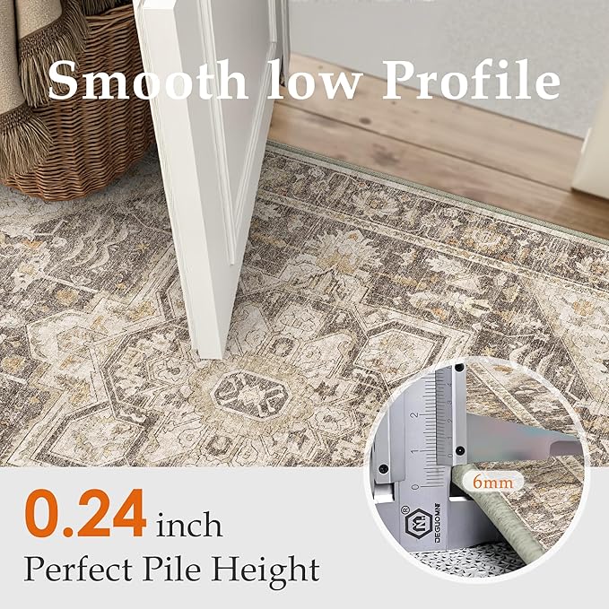 Taupe Brown Area Rug 9x12 Vintage Washable Distressed Living Room Carpet Large Indoor Non Slip Traditional Medallion Retro Low Pile Accent Throw Rug Bedroom Kitchen Office Dining Room