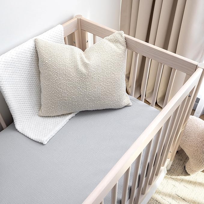 Muslin Crib Sheets, 100% Organic Cotton, Breathable and Ultra-Soft, Standard Crib Sheet Mattress (28"x 52") for Girls and Boys, Neutral Fitted Baby Crib Sheet (Light Grey)