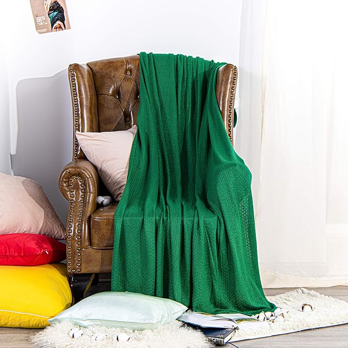 NTBAY Cable Knit Cooling Throw Blanket, Soft and Breathable Throw Blanket 51x67 Inches Made from Rayon Derived from Bamboo for Couch, Sofa, Nap, Green