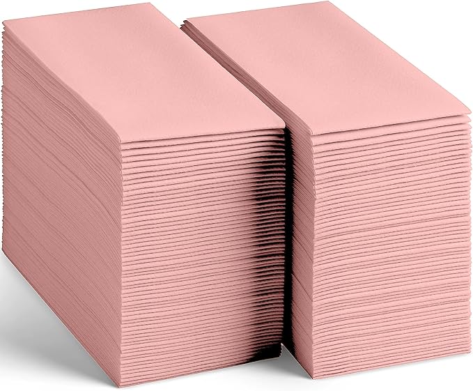 Linen-Feel Colored Paper Napkins - Decortive Cloth-Like Mellow Rose Dinner Napkins - Soft And Absorbent. For Kitchen, Party, Wedding, Bathroom Or Any Occasion. (Pack of 100)