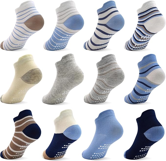 Tphon Toddler Baby Non Slip Ankle Socks with Grippers Kids Boys Girls Socks 12 Pairs for 0-7 Years Infant Children