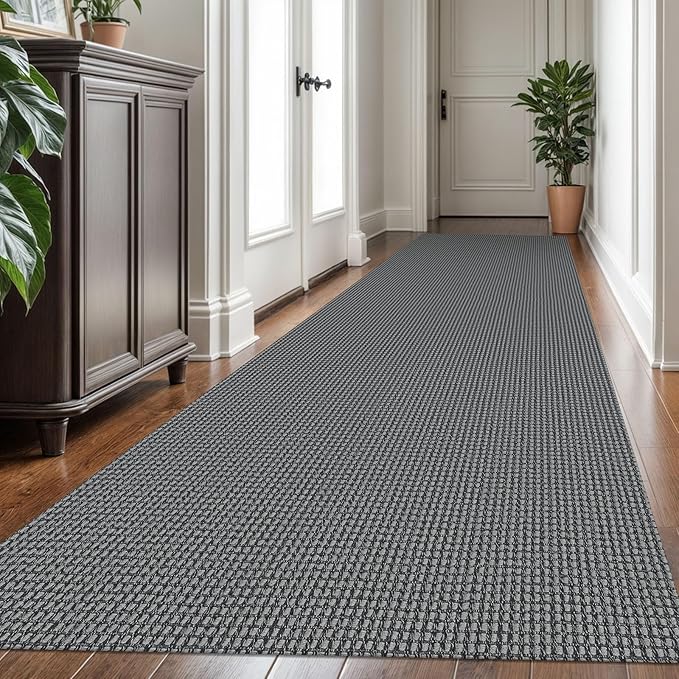 KOZYFLY Extra Long Runners for Hallways 3x16 ft Washable Kitchen Runner Non Slip Rubber Backed Hallway Rug Cotton Entryway Runner Rug Floor Carpet for Indoor Hall, Kitchen, Stair, Grey/Dark Grey