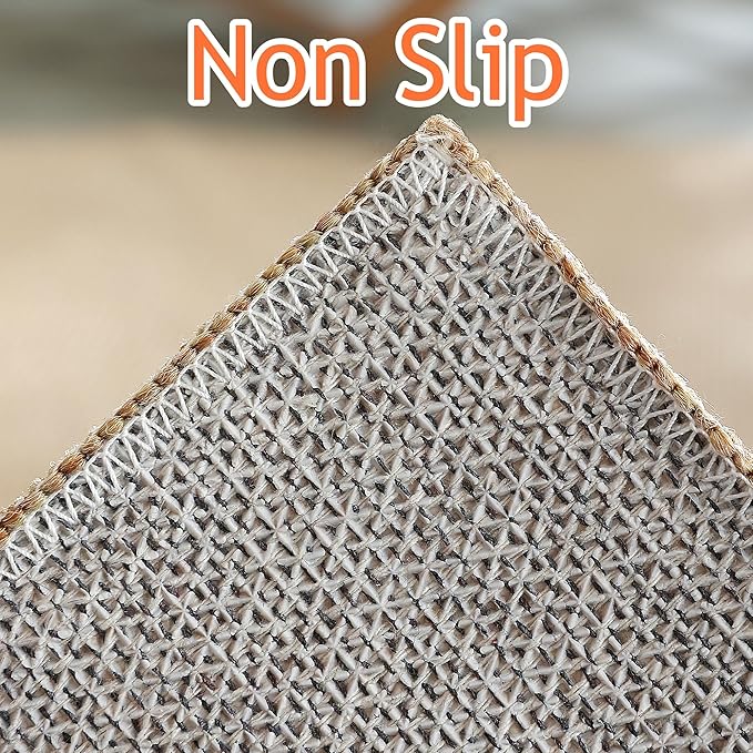 Carvapet 6x9 Solid Rugs for Living Room Bedroom, Washable Natural Low Pile Jute Carpet with Rubber Backing, Foldable, Non Slip Thin Area Rug