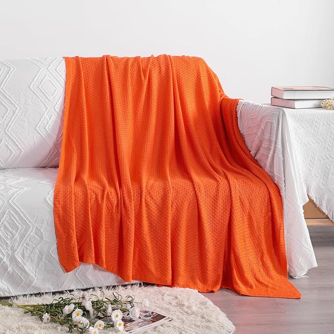 NTBAY Cable Knit Cooling Bed Blanket, Soft and Breathable Oversized Twin Bed Blanket 60x80 Inches Made from Rayon Derived from Bamboo for Bedroom, Travel, Orange