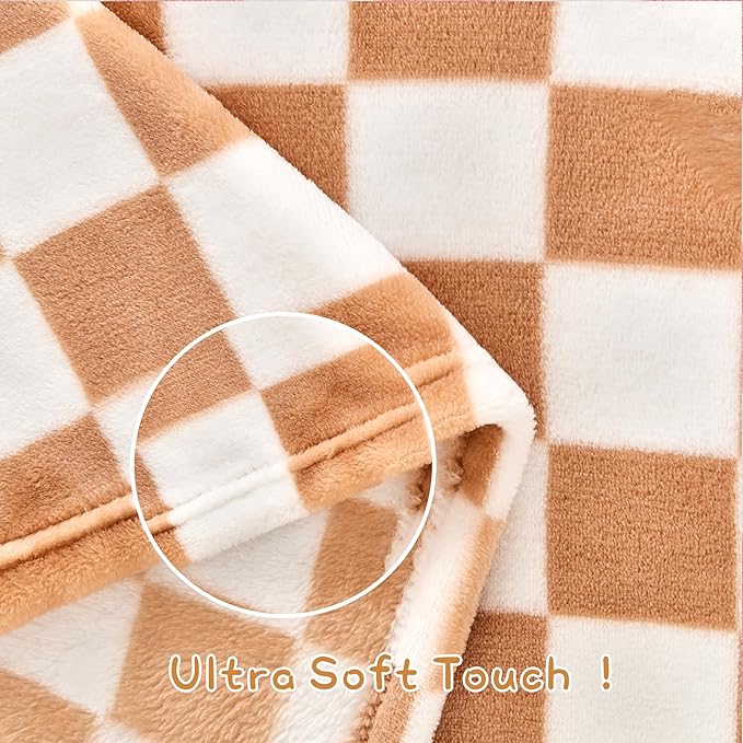 Yurhap Checkered Baby Blanket Fleece Baby Blankets Neutral for Boys Girls, Super Soft Warm Lightweight Infant Toddler Newborn Receiving Blankets for Crib Stroller, 30''x40'', Khaki