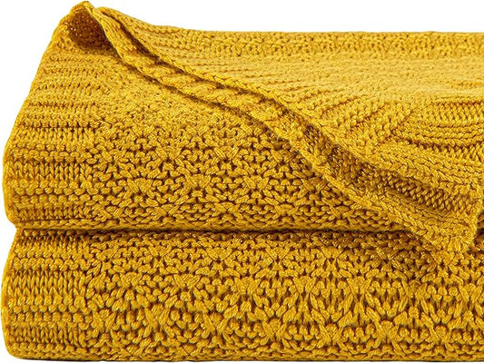 NTBAY Cable Knit Cooling Bed Blanket, Soft and Breathable Oversized Twin Bed Blanket 60x80 Inches Made from Rayon Derived from Bamboo for Bedroom, Travel, Ginger Yellow