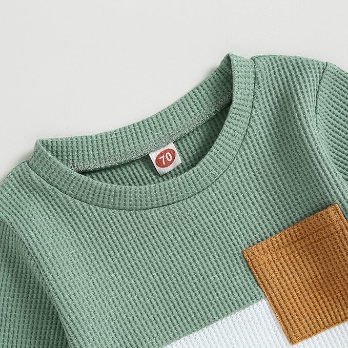 Kupretty Toddler Baby Boy Fall Winter Clothes Color Block Long Sleeve Sweatshirt Pullover Tops + Joggers Pants Outfit Set