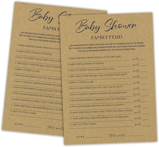 Family Feud Baby Shower Game - Pack of 30 Cards & Answer Key, Gender Neutral Decorations & Supplies for 10 Players