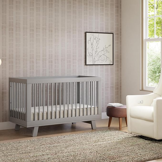 Babyletto Hudson 3-in-1 Convertible Baby Crib - GREENGUARD Gold Certified Convertible Crib to Toddler Bed & Daybed - Wooden Baby Bed with 4 Adjustable Mattress Heights - Strong & Easy Assembly - Grey