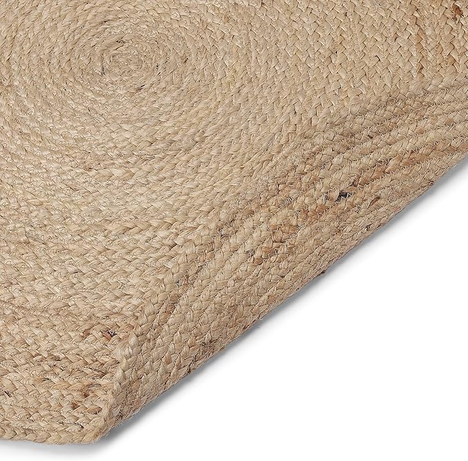 REDEARTH · Round Area Rug - 4 Feet Braided Natural Jute with Non-Skid Backing - Handwoven Boho Rug for Bedroom, Kitchen, Living Room - Farmhouse Aesthetic Home Decor - Durable Handmade Rug