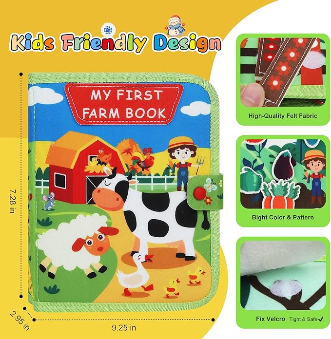 Busy Book for Toddlers Montessori Toys- Busy Board for 1-3 Year Boy Gifts Girl Toys Educational Learning Quiet Activity Books Toddler Airplane Travel Toy for 1 Year Old Birthday