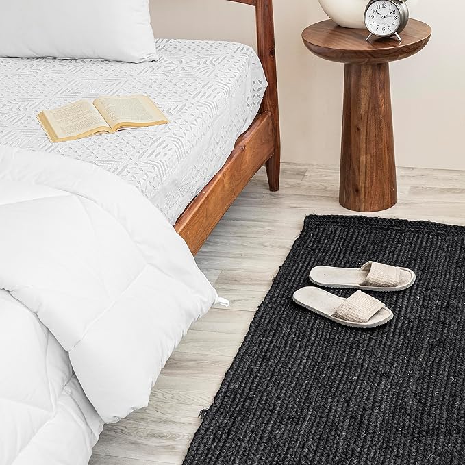 HOMEMONDE Handcrafted Woven Jute Runner Rug - Rustic Vintage Braided Reversible Area Rug - Farmhouse Indoor Floor Rug - Eco Friendly Rug for Kitchen/Hallway/Living Room/Bedroom (Black, 2'x6')