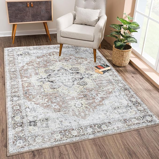 Bloom Rugs Washable Non-Slip 3' x 5' Rug - Blush/Beige Traditional Medallion Area Rug for Living Room, Bedroom, Dining Room, and Kitchen - Exact Size: 3' x 5'