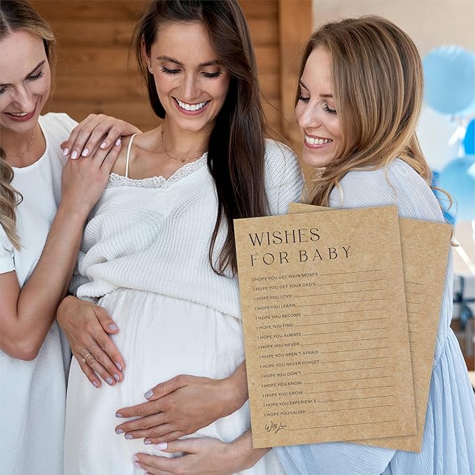 Baby Shower Game Card - Set Of 30 Minimalism Kraft Paper Double Print - Wishes For Baby Game Cards For Baby Boy Girl, Baby Announcements, Gender Reveal Games, Party Favors And Supplies - B06