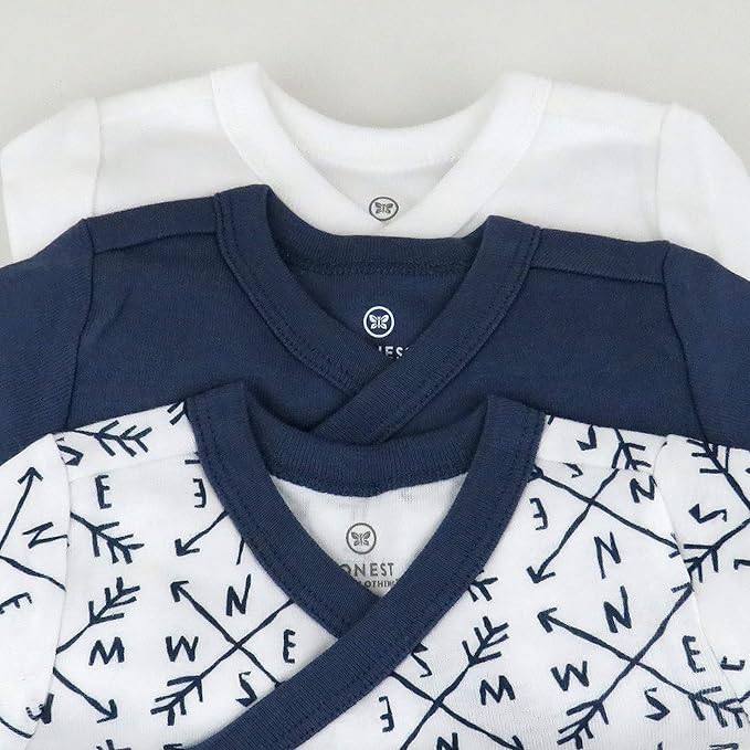 HonestBaby 3-pack Long Sleeve Side-snap Kimono Tops 100% Organic Cotton for Newborn Baby for Infant Boys, Girls, Unisex