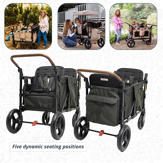 Keenz XC+ EVO - Luxury Comfort Stroller Wagon | Foldable 4 Passenger Quad Seater with Adjustable Canopy | Pine Green