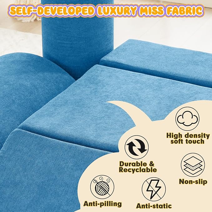 jela Kids Foam Climbing Blocks 6Pcs Soft Play, Toddler Climbing Toys Indoor Soft Play ClimbingSet, Lightweight Climbing Blocks for Babies, Crawling Foam Playset for Toddlers (Miss Fabric Teal)