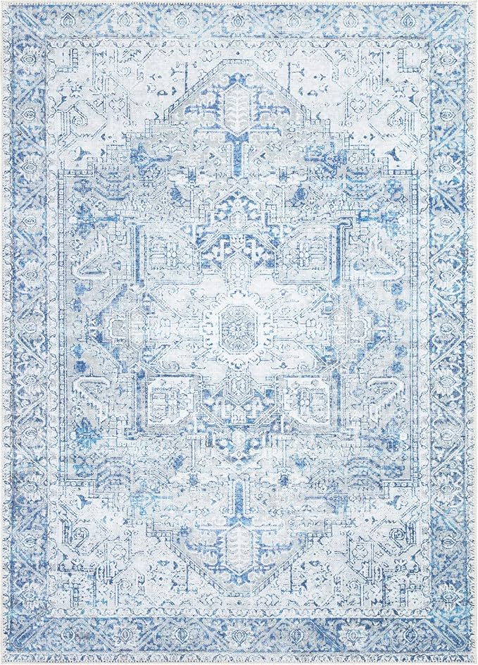 Bloom Rugs Washable Non-Slip 3' x 5' Rug - Blue/Gray Traditional Area Rug for Living Room, Bedroom, Dining Room, and Kitchen - Exact Size: 3' x 5'