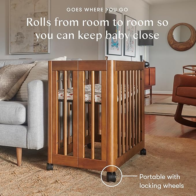 Babyletto Yuzu Convertible All-Stages Bassinet, Midi, Standard Crib in Natural Walnut, Greenguard Gold Certified, Portable & Adjustable with Conversion Kits and Pads Included