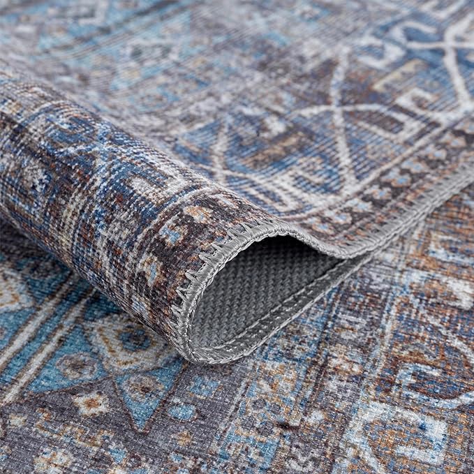 Bloom Rugs Washable 10 ft Runner - Slate Gray/Blue Traditional Runner for Entryway, Hallway, Bathroom, and Kitchen - Exact Size: 2.5' x 10'
