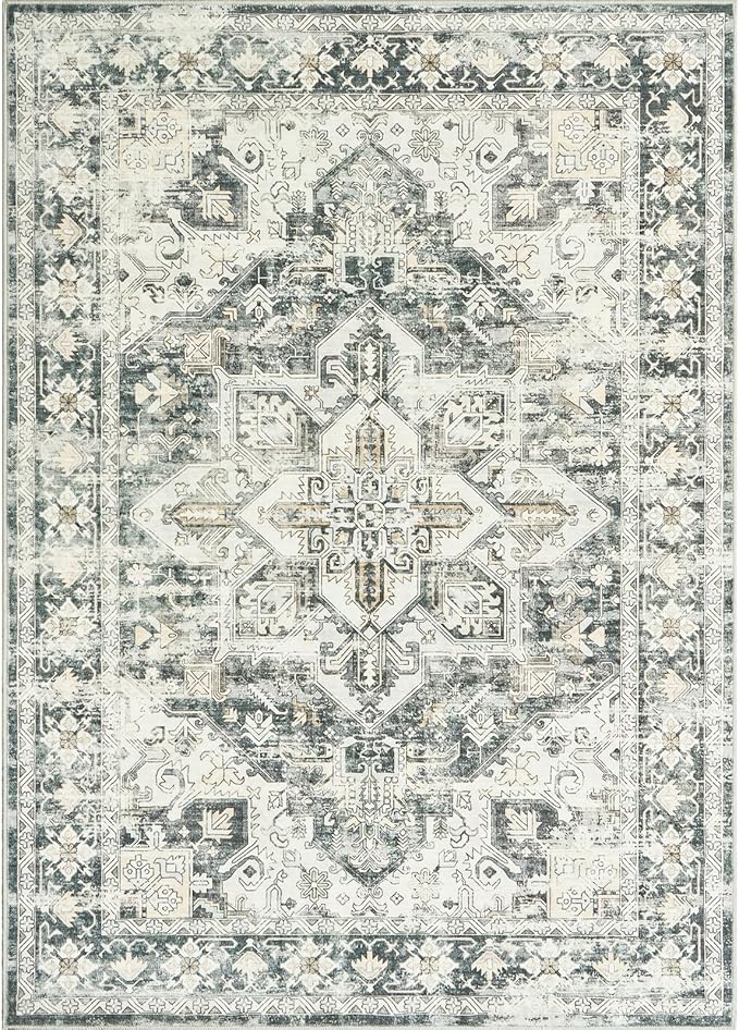 zesthome 9x12 Area Rugs,Stain Resistant Washable Rug,Ultra-Thin Rugs for Living Room,Bedroom,Non-Slip Backing Home Decor Large Area Rug (Grey/Beige,9'x12')