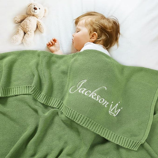 Personalized Baby Blanket with Embroidered Name, Custom Baby Blanket for Boys Girls, 30x40in Customized Baby Receiving Blankets, Personalized Christmas Birthday Boys Girls Newborn Gifts (Green)