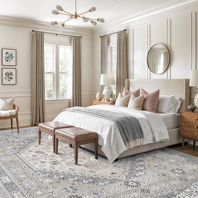 zesthome 12x15 Area Rugs, Large Washable Rug, Ultra-Thin Stain Resistant Rugs for Living Room, Bedroom, Non-Slip Backing Home Decor Area Rug (Beige,12'x15')