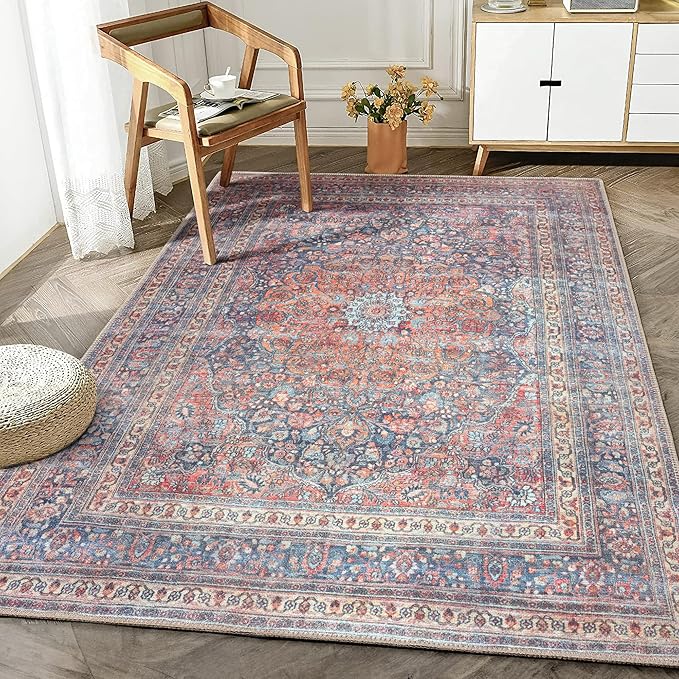 Bloom Rugs Washable Non-Slip 6' x 9' Rug - Multicolor Traditional Medallion Area Rug for Living Room, Bedroom, Dining Room, and Kitchen - Exact Size: 6' x 9'