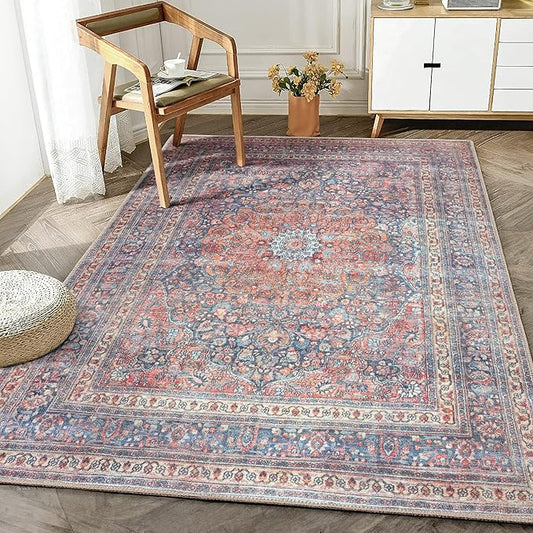 Bloom Rugs Washable Non-Slip 6' x 9' Rug - Multicolor Traditional Medallion Area Rug for Living Room, Bedroom, Dining Room, and Kitchen - Exact Size: 6' x 9'
