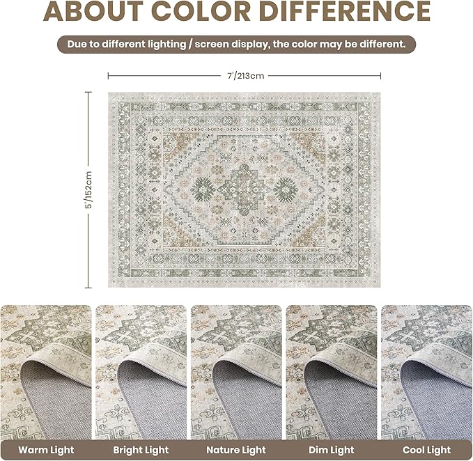 zesthome 5x7 Area Rugs - Ultra-Thin Washble Rug, Stain Resistant Anti Slip Backing Rugs for Living Room,Bedroom, Vintage Home Decor Area Rug (Brown/Grey,5'x7')