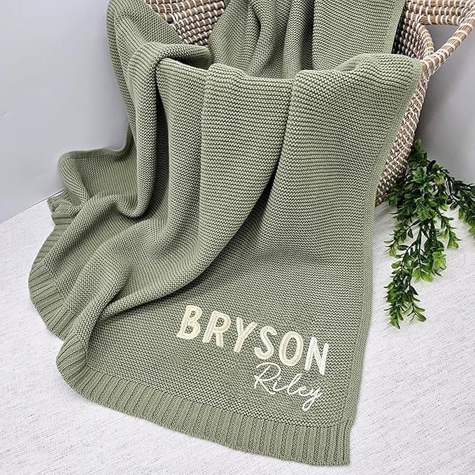 Personalized Name Baby Blanket, Embroidered Name Baby Blanket, Soft Breathable Cotton Knit Blankets, Newborn Babys Gift, New Mom Gifts, Newborn Babys Girl & Boy Gift, Birthday Shower Gifts 3