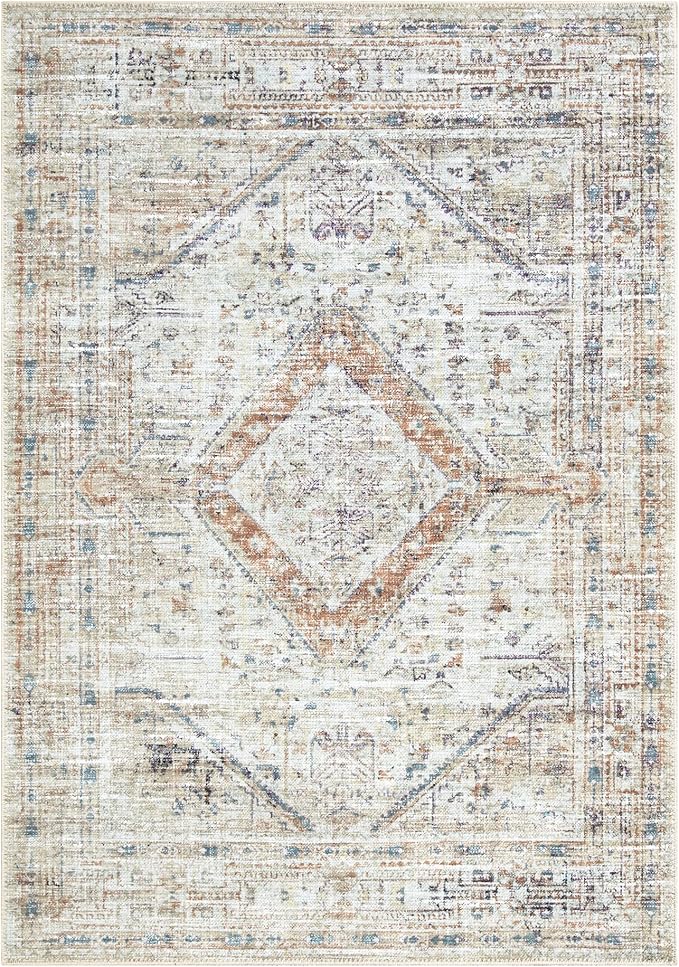 Bloom Rugs Washable Non-Slip 2' x 3' Rug - Peach/Beige Traditional Oriental Area Rug for Living Room, Bedroom, Dining Room, and Kitchen - Exact Size: 2' x 3'