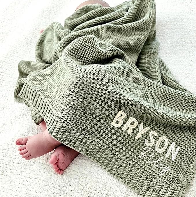 Personalized Name Baby Blanket, Embroidered Name Baby Blanket, Soft Breathable Cotton Knit Blankets, Newborn Babys Gift, New Mom Gifts, Newborn Babys Girl & Boy Gift, Birthday Shower Gifts 3