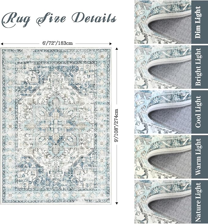 zesthome Area Rugs 6x9, Large Rugs for Living Room, Stain Resistant Washable Rug, Rugs for Bedroom with Non Slip Backing, Ultra-Thin Vintage 6x9 Area Rug