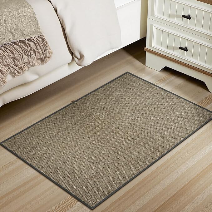 Wonnitar Washable Braided Rugs 2x3 Kitchen Mats for Floor, Absorbent Doormat Woven Neutral Rug, Rubber Backed Non Slip Bathroom Rugs Floor Carpet for Front Door Kitchen Sink(Grey/Khaki,2'x3')