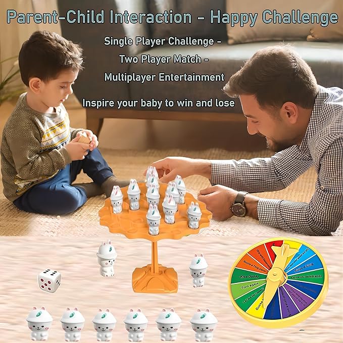 Rabbit Balance Game，Balance Board Game，Two-Player Balanced Tree Board Game, Montessori Rabbit Balance Tree Educational Toys, Children Desktop Game Gift for Boys Girls