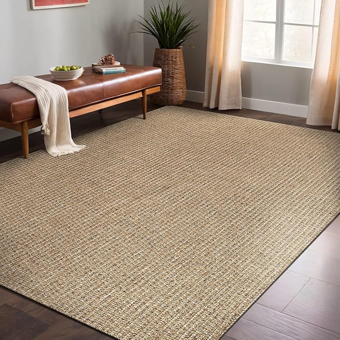 Easy Jute Rugs 5x7 Natural Color Living Room Indoor Outdoor Area Rug for Farmhouse Patio and Kitchen Rug High Traffic Washable Easy to Clean Solid Boho Woven Design Outside Carpet (5 x 7)