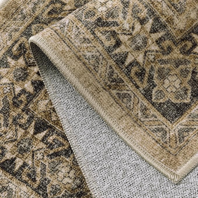 6x9 Brown Black Area Rug for Living Room Washable Vintage Distressed Carpet Large Bedroom Low Pile Non Slip Indoor Soft Retro Throw Accent Rug Office Kitchen Bathroom Dining Room