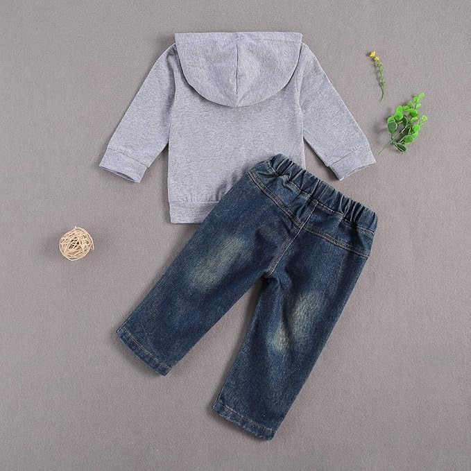 fhutpw Toddler Baby Boy Outfits Hoodie Sweatshirts & Jeans Clothes Set Fall Winter 6 9 12 18 24 Months
