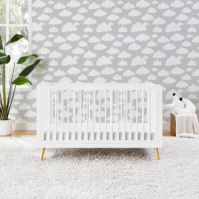 Tatum 3-in-1 Convertible Crib, White Finish, Solid Wood, Adjustable Mattress Height, Converts to Toddler Bed & Daybed, Fits Standard Full-Size Crib Mattress