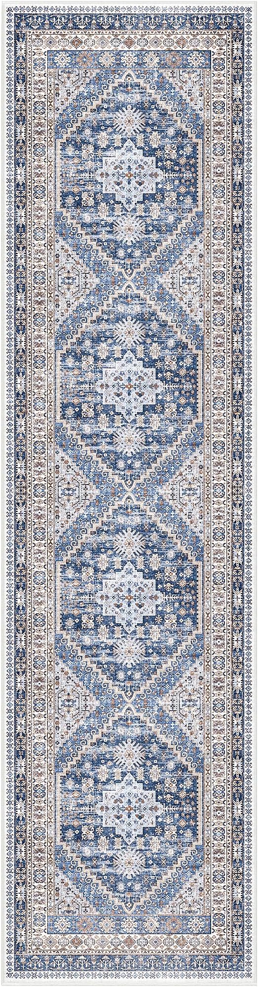 zesthome Washable Runner Rug 2.5x10 - Stain Resistant Entryway Rug,Ultra-Thin Kitchen Rugs, Anti Slip Backing Runner Rugs for Entrance Laundry Room Indoor Hallway (Blue/Beige,2.5'x10')