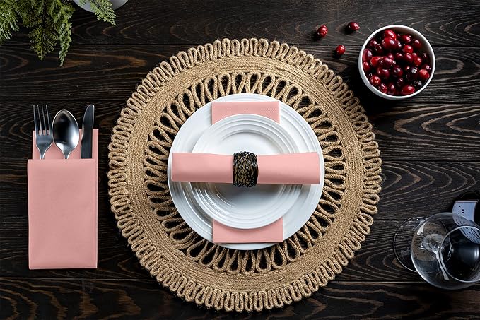 Linen-Feel Colored Paper Napkins - Decortive Cloth-Like Mellow Rose Dinner Napkins - Soft And Absorbent. For Kitchen, Party, Wedding, Bathroom Or Any Occasion. (Pack of 100)