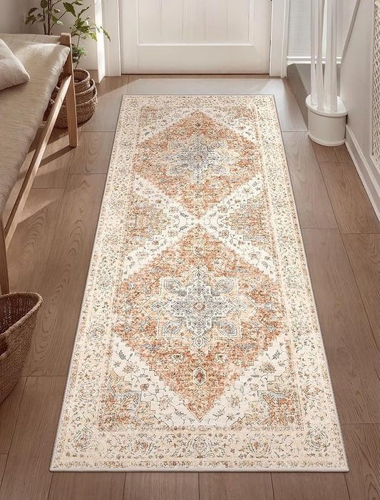 Ciicool Washable Runner Rug, 2'x5' Kitchen Non-Slip Vintage Carpet Rug Runners for Hallways Bedroom Kitchen Laundry Room Bathroom Decor
