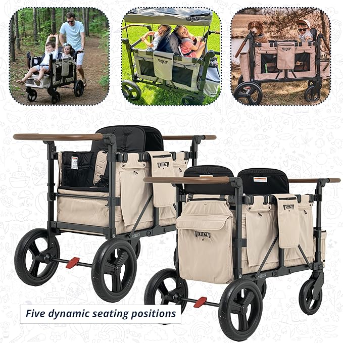 Keenz XC EVO - Luxury Comfort Stroller Wagon | Foldable 2 Passenger Double Seater with Adjustable Canopy | Mocha