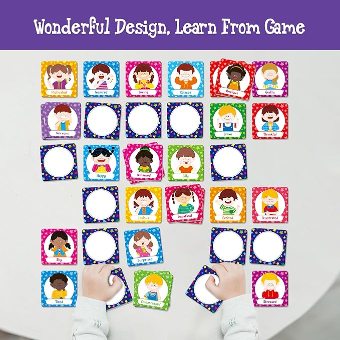 Hebayy 72 PCS Emotions Matching Game, 36 Pairs Feelings Memory Matching Cards Emotional Learning Activities Calm Down Corner Supplies for Baby Toddler Pre-K Preschool Kindergarten Autism ADHD