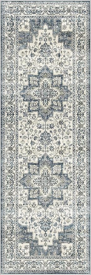 Dripex Runner Rug-2x6 Washable Distressed Hallway Oriental Medallion Carpet Runner Non-Slip Non-Shedding Kitchen Mat Foldable Thin Entry Throw Area Rug for Living Room Bedroom